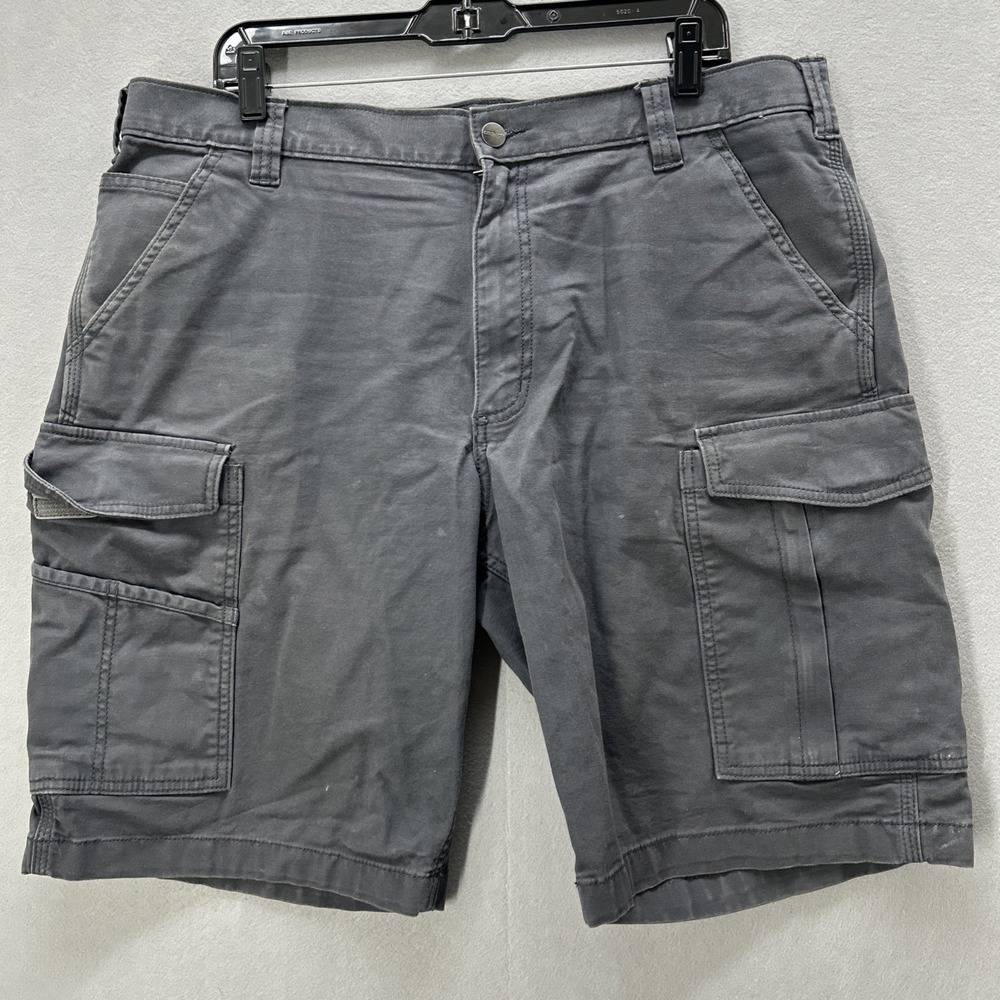 Carhartt Men Relaxed Fit Work Utility Cargo Shorts Gray Canvas Size 38 Stretch